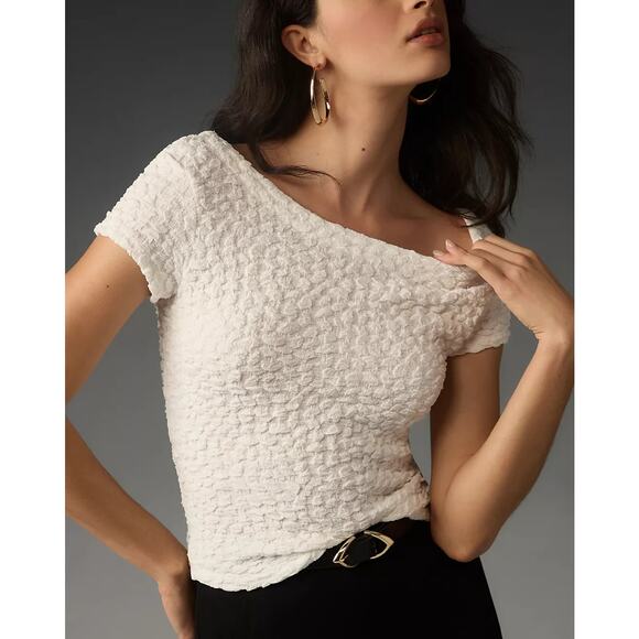 Maeve Socialite Popcorn T-Shirt White M Versatile Chic Preppy Luxury Top NWT - Picture 1 of 7